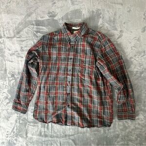 L.L. Bean Men’s XL Traditional Fit Flannel Gray Red Green Plaid Button Down